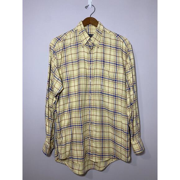 Gitman Brothers Shirt Men's MEDIUM Yellow Plaid Flannel‎ Button Down Made in USA - Picture 1 of 8